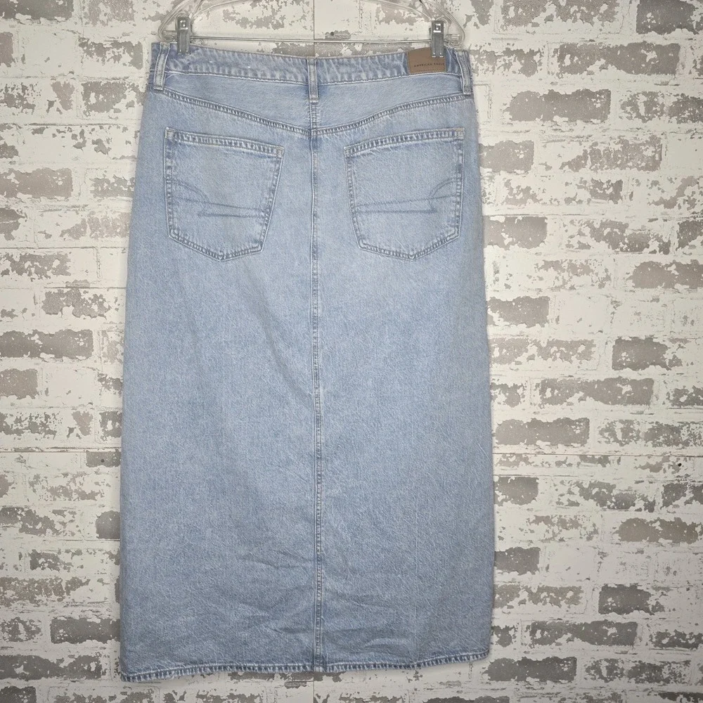 American Eagle Womens Low Rise Maxi Skirt Light Wash Denim Jean Zip Fly Size 12